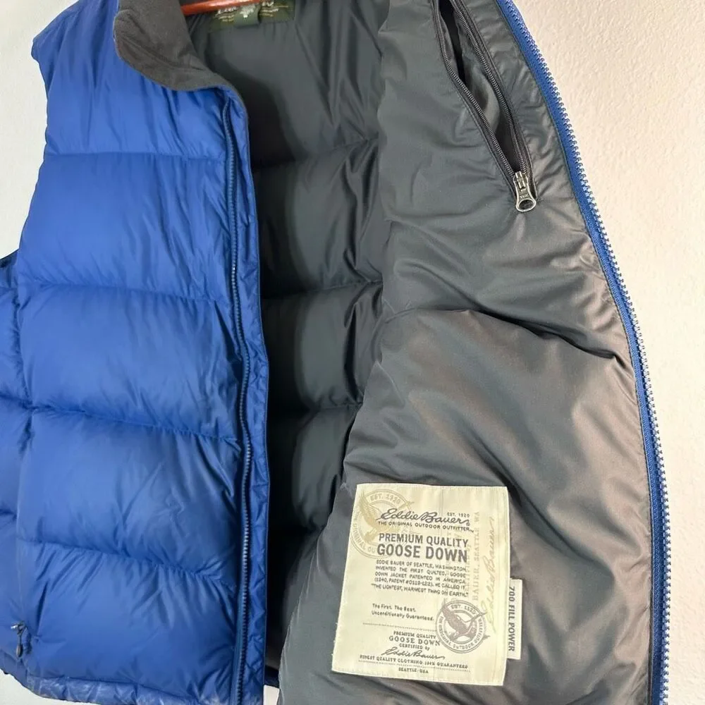 Eddie‎ Bauer Goose Down Blue Puffer Vest Mens XL Nylon Shell EB700 Fill Gropcore
